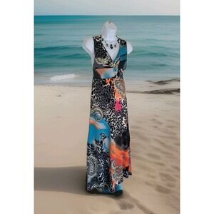 Radzoli Maxi Dress S Halter Built-in Bra Polyester Spandex Stretch Resort Wear